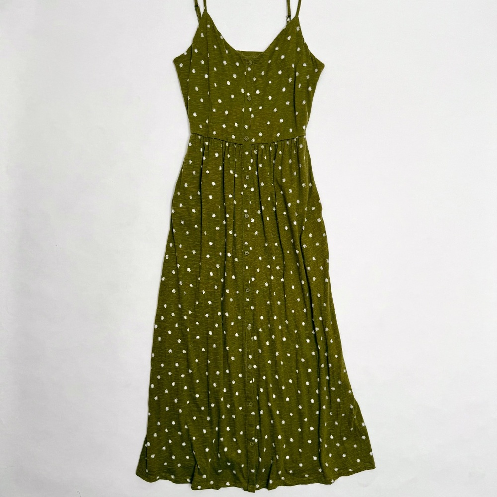 Market & Spruce Mira Spaghetti Strap Maxi Dress M Olive Green Floral Pockets - Picture 2 of 10